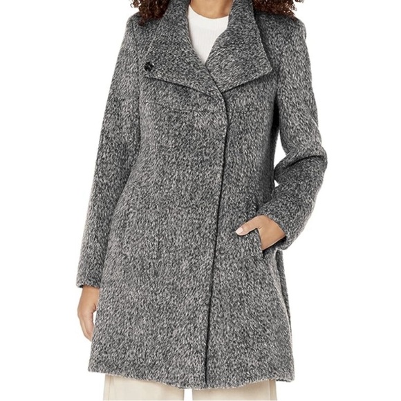 NWT Kenneth Cole Women's Asymmetrical Pressed Textured Wool Pea Coat Sz XS Gray - Picture 11 of 11